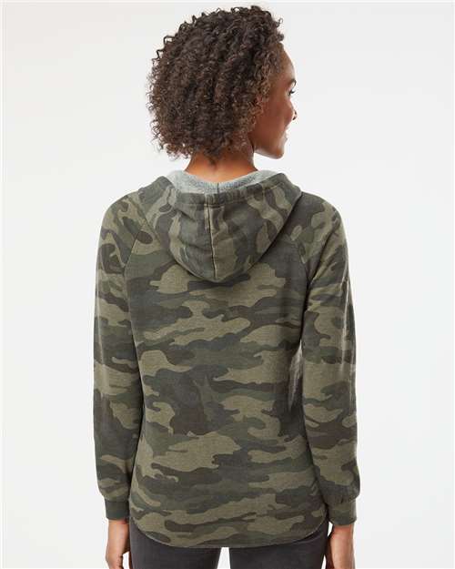 Independent Trading Co. PRM2500 Women’s Lightweight California Wave Wash Hooded Sweatshirt - Forest Camo Heather - model back