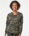 Independent Trading Co. PRM2500 Women’s Lightweight California Wave Wash Hooded Sweatshirt - Forest Camo Heather - model front