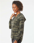Independent Trading Co. PRM2500 Women’s Lightweight California Wave Wash Hooded Sweatshirt - Forest Camo Heather - model side