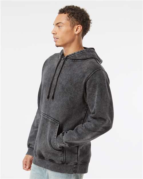 Independent Trading Co. PRM4500MW Unisex Midweight Mineral Wash Hooded Sweatshirt - Black - model side
