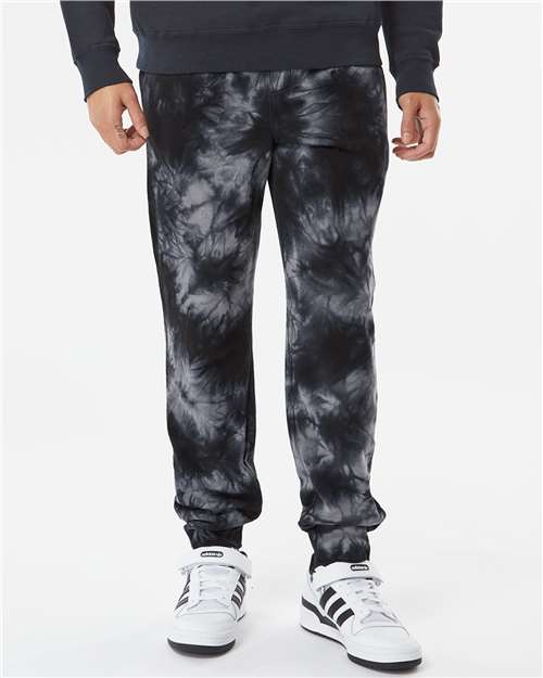 Independent Trading Co. PRM50PTTD Unisex Tie-Dyed Fleece Sweatpants - Tie Dye Black - model front