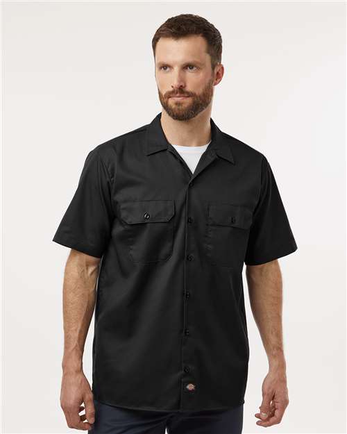 Dickies 2574 Men's Short Sleeve Work Shirt - Black - model front