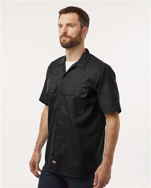 Dickies 2574 Men's Short Sleeve Work Shirt - Black - model side