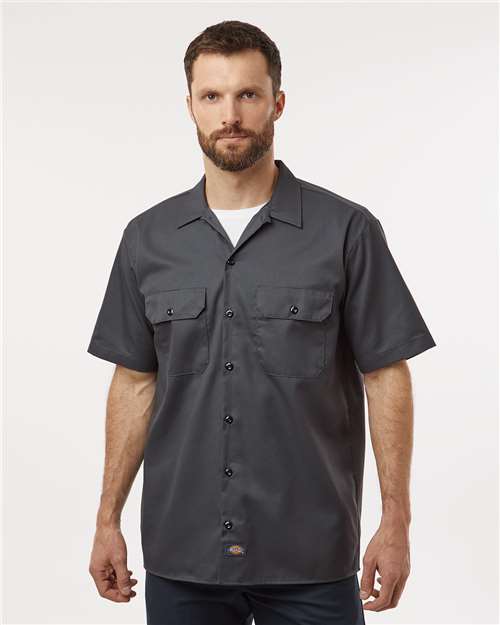Dickies 2574 Men's Short Sleeve Work Shirt - Charcoal - model front
