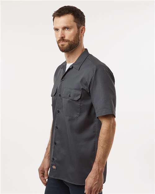 Dickies 2574 Men's Short Sleeve Work Shirt - Charcoal - model side