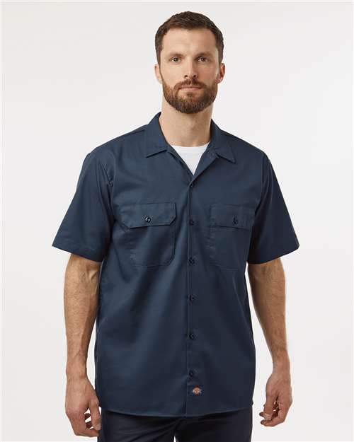 Dickies 2574 Men's Short Sleeve Work Shirt - Dark Navy - model front