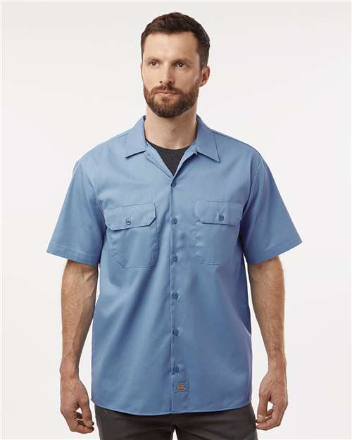 Dickies 2574 Men's Short Sleeve Work Shirt - Gulf Blue - model front