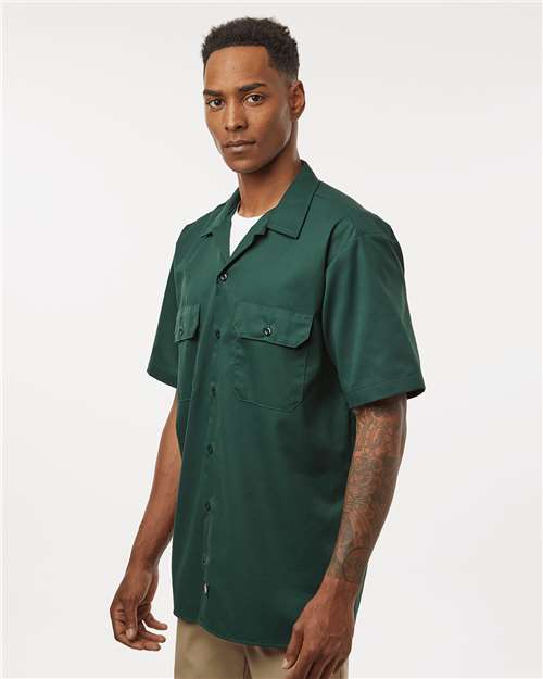 Dickies 2574 Men's Short Sleeve Work Shirt - Hunter Green - model side