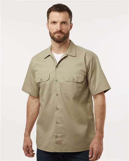 Dickies 2574 Men's Short Sleeve Work Shirt - Khaki - model front
