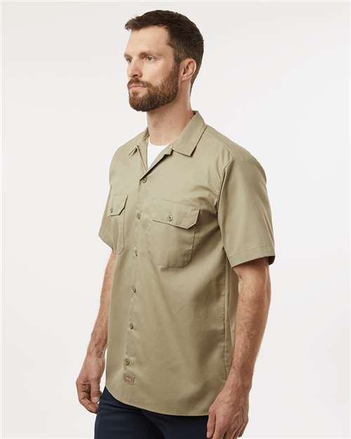 Dickies 2574 Men's Short Sleeve Work Shirt - Khaki - model side