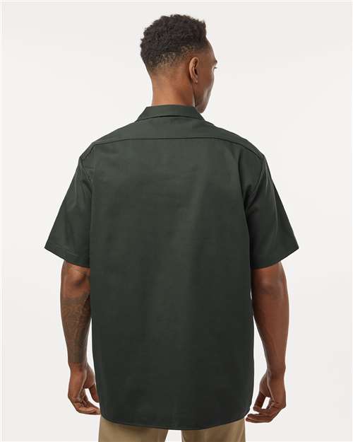 Dickies 2574 Men's Short Sleeve Work Shirt - Olive Green - model back
