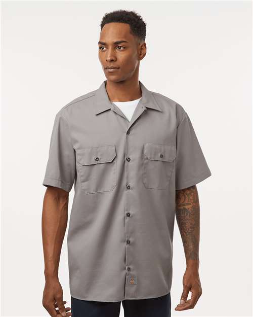 Dickies 2574 Men's Short Sleeve Work Shirt - Silver Grey - model front