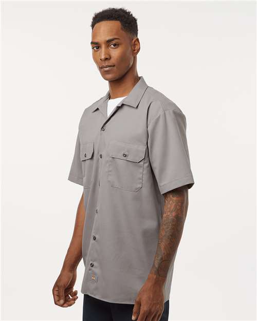 Dickies 2574 Men's Short Sleeve Work Shirt - Silver Grey - model side