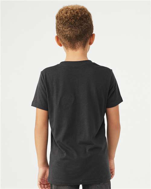 BELLA + CANVAS 3413Y Youth Triblend Tee - Solid Dark Grey Triblend - model back
