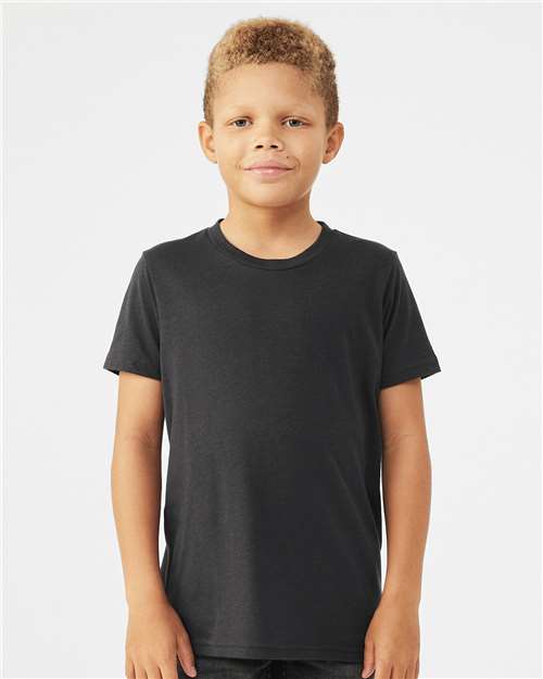 BELLA + CANVAS 3413Y Youth Triblend Tee - Solid Dark Grey Triblend - model front