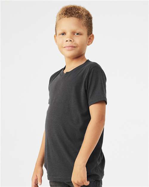 BELLA + CANVAS 3413Y Youth Triblend Tee - Solid Dark Grey Triblend - model side