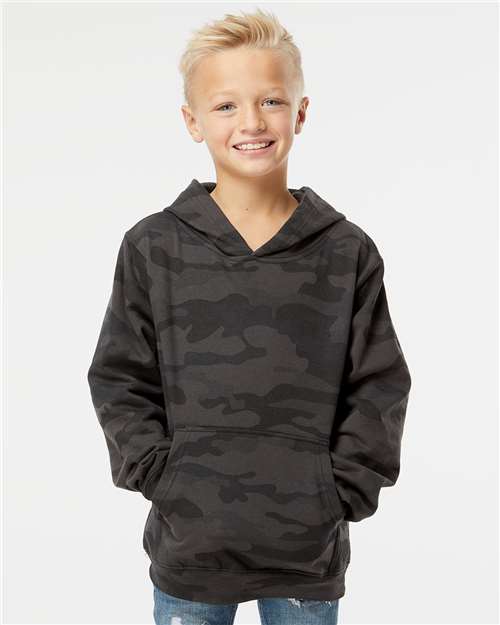 Independent Trading Co. SS4001Y Youth Midweight Hooded Sweatshirt - Black Camo - model front