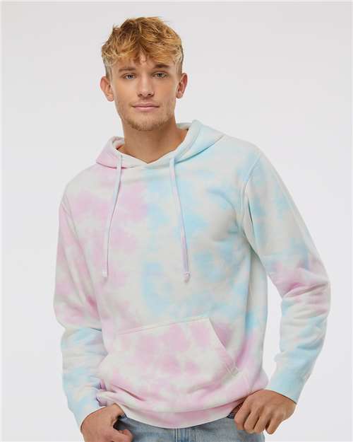 Independent Trading Co. PRM4500TD Unisex Midweight Tie-Dyed Hooded Sweatshirt - Tie Dye Cotton Candy - model front