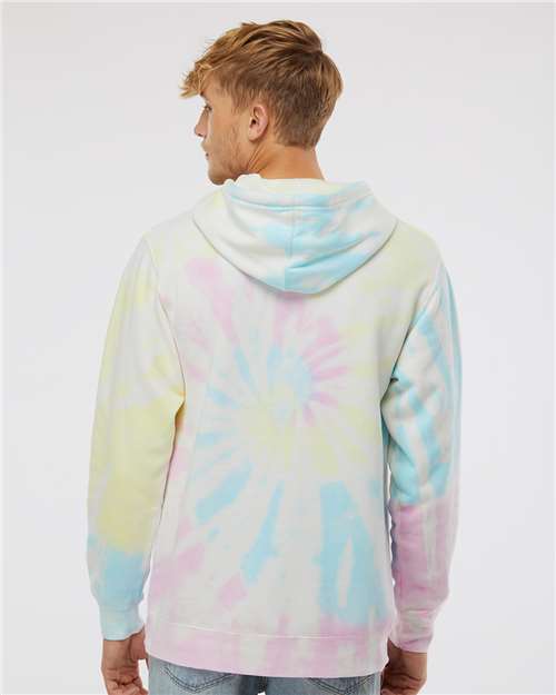 Independent Trading Co. PRM4500TD Unisex Midweight Tie-Dyed Hooded Sweatshirt - Tie Dye Sunset Swirl - model back