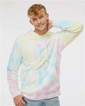 Independent Trading Co. PRM4500TD Unisex Midweight Tie-Dyed Hooded Sweatshirt - Tie Dye Sunset Swirl - model front