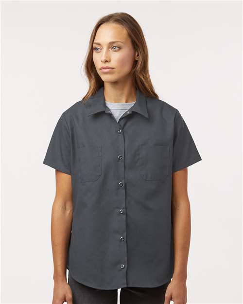 Dickies 5350 Women's Industrial Short Sleeve Work Shirt - Dark Charcoal - model front