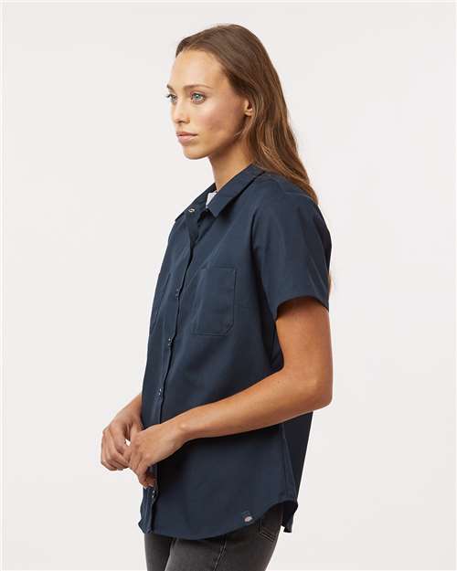 Dickies 5350 Women's Industrial Short Sleeve Work Shirt - Dark Navy - model side