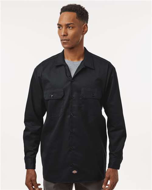 Dickies 5574 Men's Long Sleeve Work Shirt - Black - model front