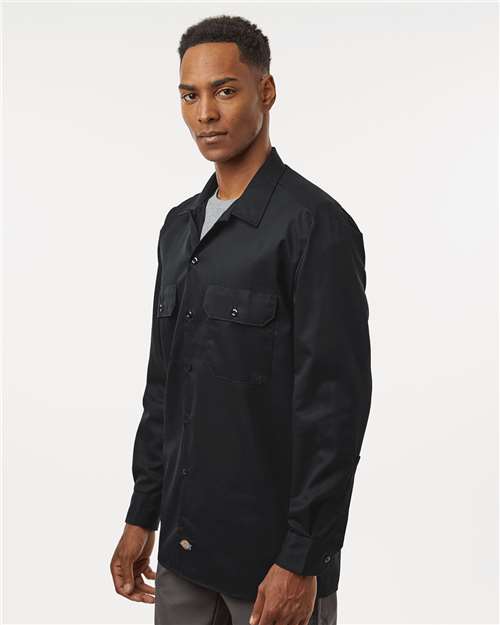 Dickies 5574 Men's Long Sleeve Work Shirt - Black - model side