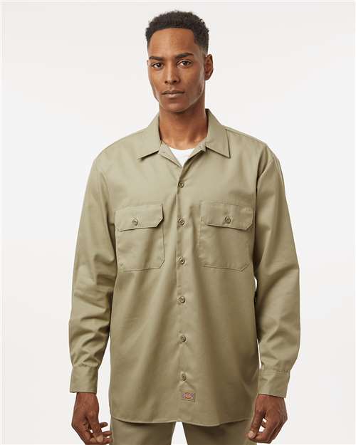 Dickies 5574 Men's Long Sleeve Work Shirt - Khaki - model front