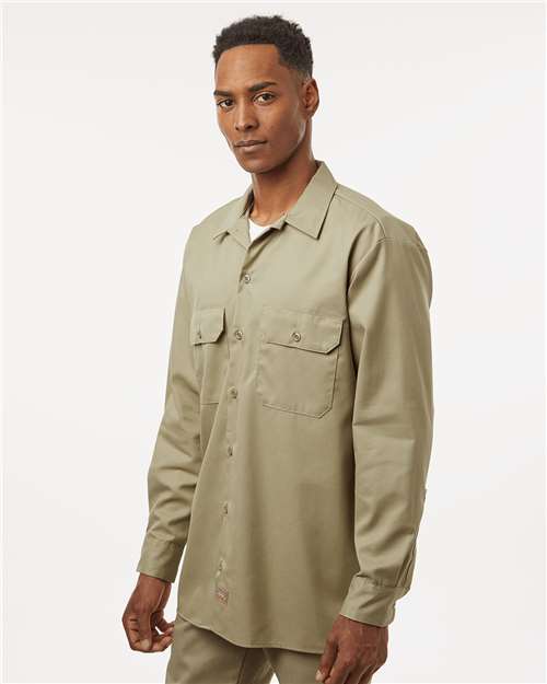 Dickies 5574 Men's Long Sleeve Work Shirt - Khaki - model side