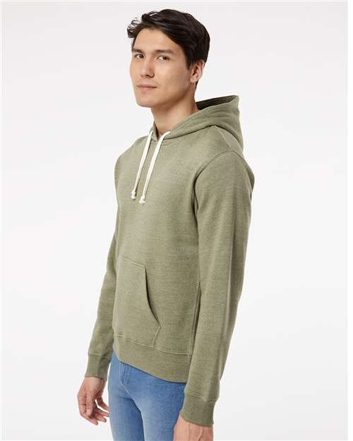 J America 8871 Triblend Fleece Hooded Sweatshirt - Olive Triblend - model side
