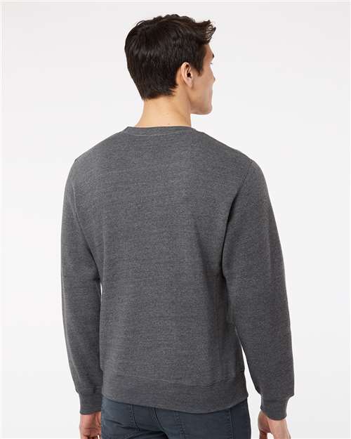J America 8870 Triblend Fleece Crewneck Sweatshirt - Black Triblend - model back