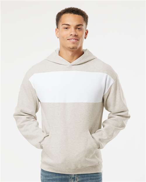 Jerzees 98CR Unisex Nublend Billboard Hooded Sweatshirt - Oatmeal Heather/ White - model front