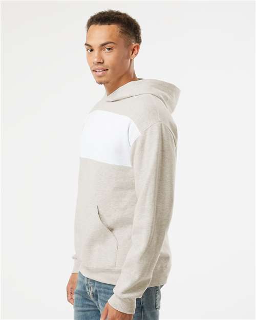 Jerzees 98CR Unisex Nublend Billboard Hooded Sweatshirt - Oatmeal Heather/ White - model side
