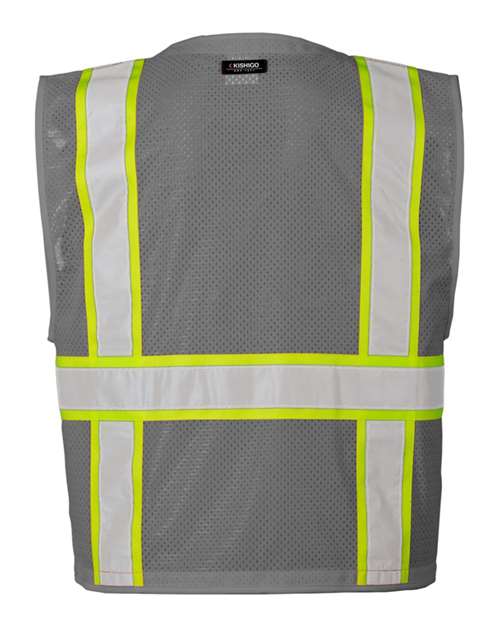 Kishigo B100-111 Unisex EV Series Enhanced Visibility Multi-Pocket Mesh Vest - Grey/ Lime - B111 - back
