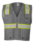 Kishigo B100-111 Unisex EV Series Enhanced Visibility Multi-Pocket Mesh Vest - Grey/ Lime - B111 - front