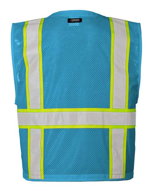 Kishigo B100-111 Unisex EV Series Enhanced Visibility Multi-Pocket Mesh Vest - Electric Blue/ Lime - B110 - back