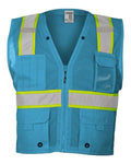 Kishigo B100-111 Unisex EV Series Enhanced Visibility Multi-Pocket Mesh Vest - Electric Blue/ Lime - B110 - front
