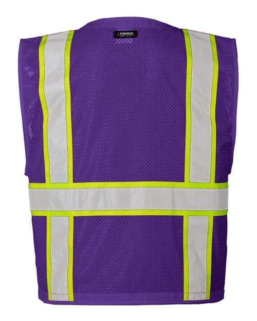Kishigo B100-111 Unisex EV Series Enhanced Visibility Multi-Pocket Mesh Vest - Purple/ Lime - B109 - back