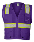 Kishigo B100-111 Unisex EV Series Enhanced Visibility Multi-Pocket Mesh Vest - Purple/ Lime - B109 - front