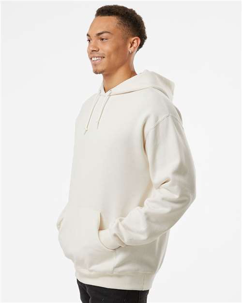 Jerzees 996MR Unisex NuBlend Hooded Sweatshirt - Sweet Cream Heather - model side
