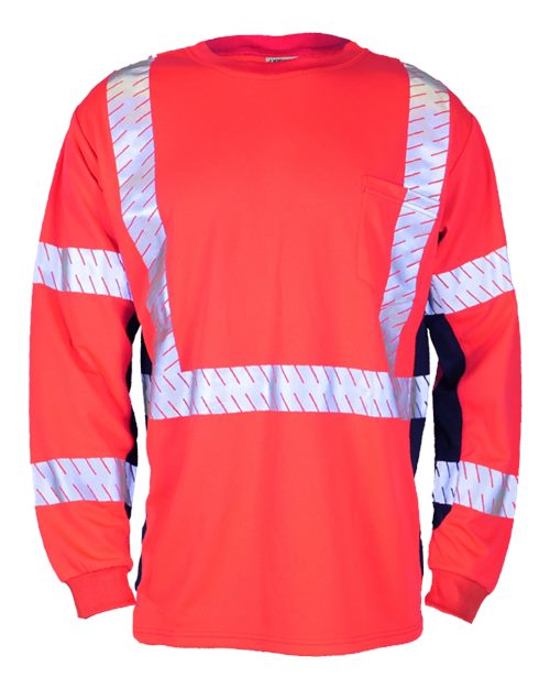 Kishigo 9134-9135 Unisex Premium Black Series Long Sleeve T-Shirt - Fluorescent Red (9710) - front