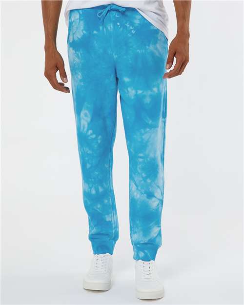 Independent Trading Co. PRM50PTTD Unisex Tie-Dyed Fleece Sweatpants - Tie Dye Aqua Blue - model front