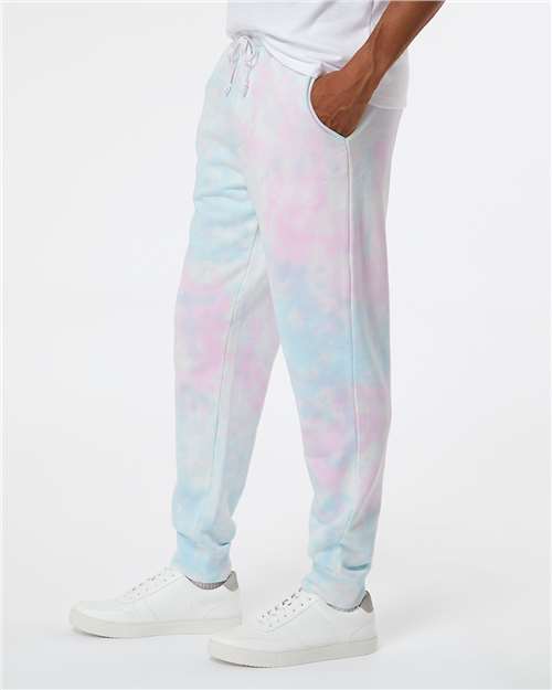 Independent Trading Co. PRM50PTTD Unisex Tie-Dyed Fleece Sweatpants - Tie Dye Cotton Candy - model side