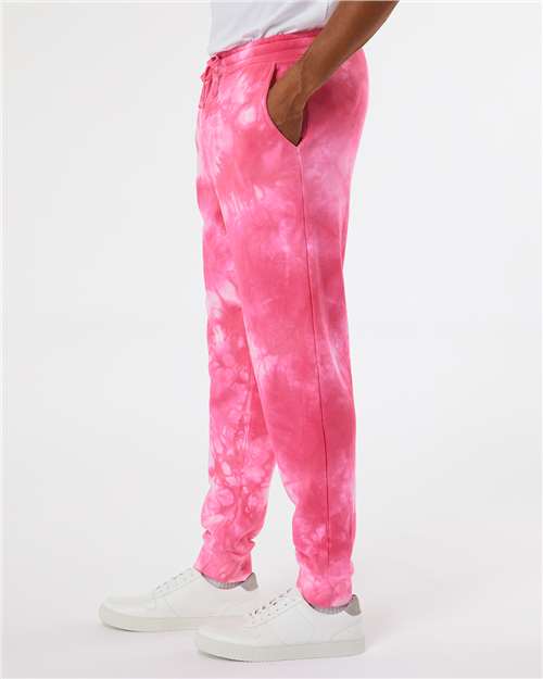 Independent Trading Co. PRM50PTTD Unisex Tie-Dyed Fleece Sweatpants - Tie Dye Pink - model side