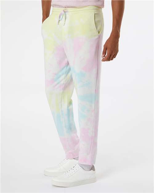 Independent Trading Co. PRM50PTTD Unisex Tie-Dyed Fleece Sweatpants - Tie Dye Sunset Swirl - model side
