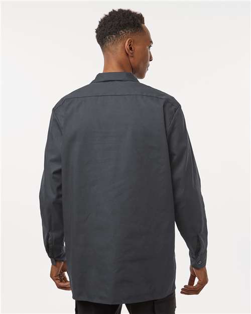 Dickies L535 Men's Industrial Long Sleeve Work Shirt - Dark Charcoal - model back