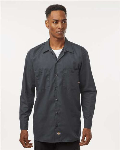 Dickies L535 Men's Industrial Long Sleeve Work Shirt - Dark Charcoal - model front