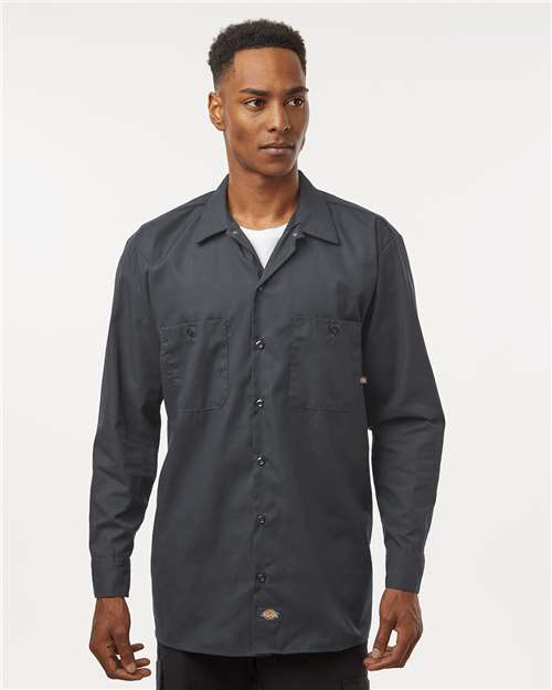 Dickies L535 Men's Industrial Long Sleeve Work Shirt - Dark Charcoal - model front