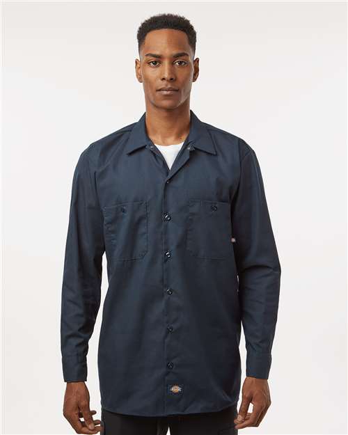 Dickies L535 Men's Industrial Long Sleeve Work Shirt - Dark Navy - model front